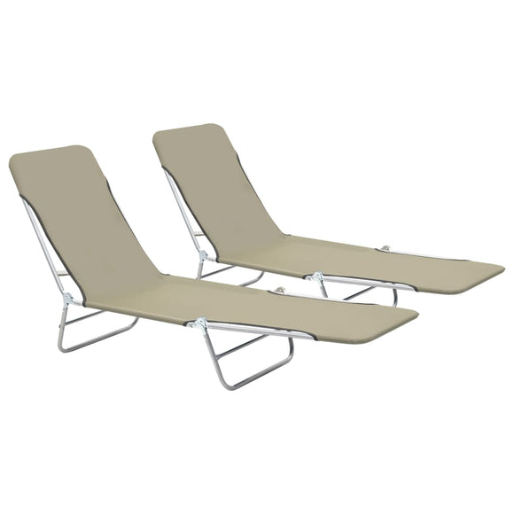 NNEVL Folding Sun Loungers 2 pcs Steel and Fabric Taupe