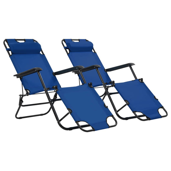 NNEVL Folding Sun Loungers 2 pcs with Footrests Steel Blue