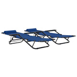 NNEVL Folding Sun Loungers 2 pcs with Footrests Steel Blue