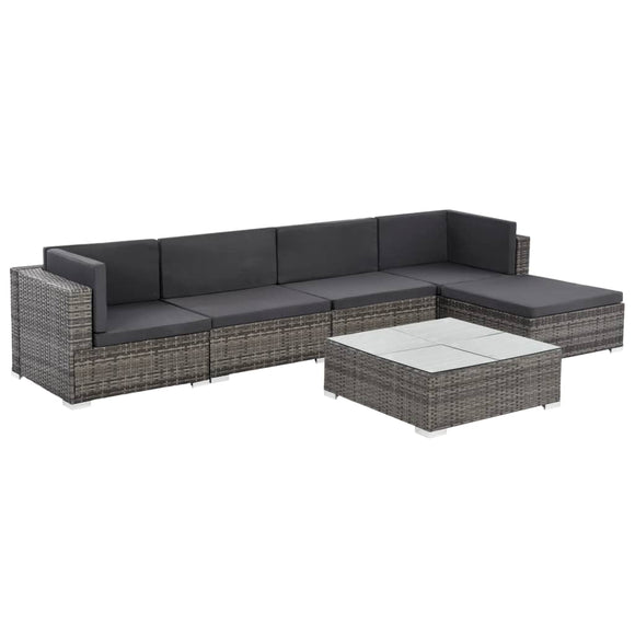 NNEVL 6 Piece Garden Lounge Set with Cushions Poly Rattan Grey