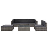 NNEVL 6 Piece Garden Lounge Set with Cushions Poly Rattan Grey