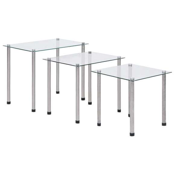 NNEVL Nesting Tables 3 pcs Transparent Tempered Glass