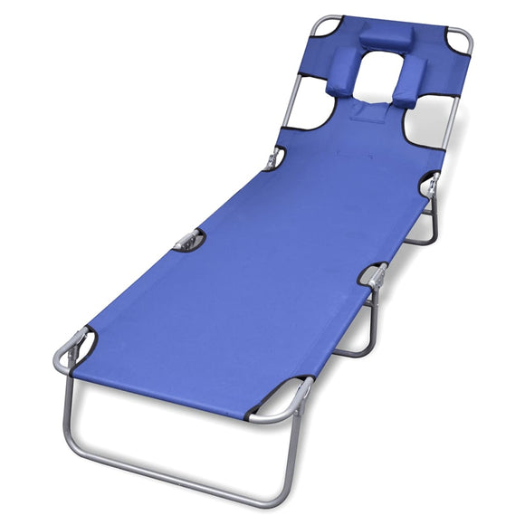 NNEVL Folding Sun Lounger with Head Cushion Powder-coated Steel Blue