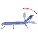 NNEVL Folding Sun Lounger with Head Cushion Powder-coated Steel Blue