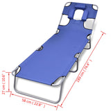 NNEVL Folding Sun Lounger with Head Cushion Powder-coated Steel Blue
