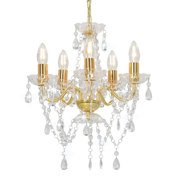 NNEVL Chandelier with Crystal Beads Golden Round 5 x E14