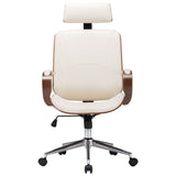 NNEVL Swivel Office Chair with Headrest Cream Faux Leather and Bentwood