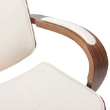 NNEVL Swivel Office Chair with Headrest Cream Faux Leather and Bentwood