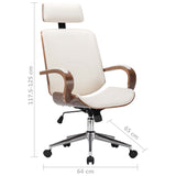 NNEVL Swivel Office Chair with Headrest Cream Faux Leather and Bentwood