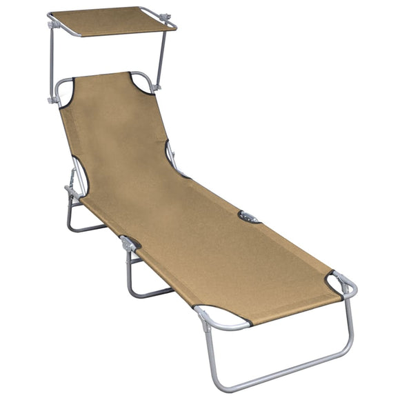 NNEVL Folding Sun Lounger with Canopy Taupe Aluminium