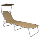 NNEVL Folding Sun Lounger with Canopy Taupe Aluminium