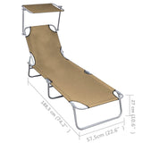 NNEVL Folding Sun Lounger with Canopy Taupe Aluminium