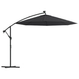 NNEVL Cantilever Garden Parasol with LED Lights and Steel Pole 300 cm Black