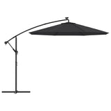 NNEVL Cantilever Garden Parasol with LED Lights and Steel Pole 300 cm Black
