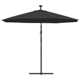 NNEVL Cantilever Garden Parasol with LED Lights and Steel Pole 300 cm Black