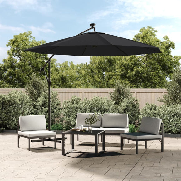 NNEVL Cantilever Garden Parasol with LED Lights and Steel Pole 300 cm Black