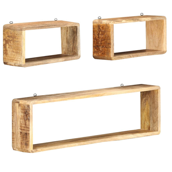 NNEVL 3 Piece Wall Cube Shelf Set Soild Mango Wood