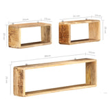 NNEVL 3 Piece Wall Cube Shelf Set Soild Mango Wood