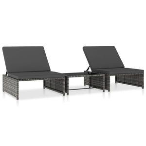 NNEVL Reclining Garden Chairs 2 pcs with Table Grey Poly Rattan