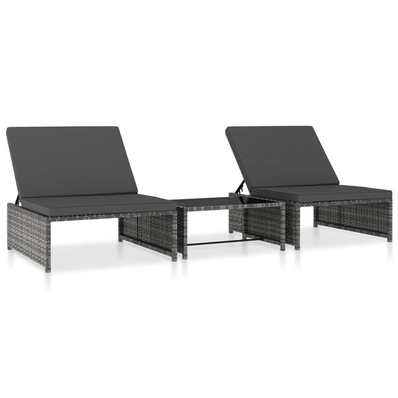 NNEVL Reclining Garden Chairs 2 pcs with Table Grey Poly Rattan