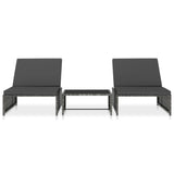 NNEVL Reclining Garden Chairs 2 pcs with Table Grey Poly Rattan