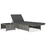 NNEVL Reclining Garden Chairs 2 pcs with Table Grey Poly Rattan
