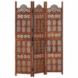 NNEVL Hand Carved 3-Panel Room Divider Brown 120x165 cm Solid Mango Wood