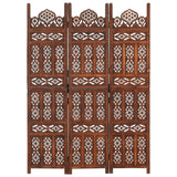 NNEVL Hand Carved 3-Panel Room Divider Brown 120x165 cm Solid Mango Wood