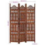 NNEVL Hand Carved 3-Panel Room Divider Brown 120x165 cm Solid Mango Wood