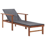 NNEVL Sun Lounger with Cushion Poly Rattan and Solid Acacia Wood Black