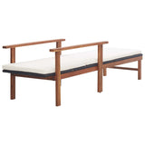 NNEVL Sun Lounger with Cushion Poly Rattan and Solid Acacia Wood Black
