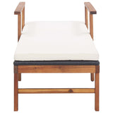 NNEVL Sun Lounger with Cushion Poly Rattan and Solid Acacia Wood Black