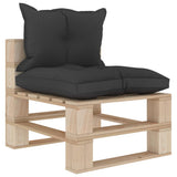 NNEVL Garden Pallet Middle Sofa with Black Cushions Wood