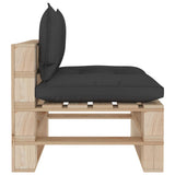 NNEVL Garden Pallet Middle Sofa with Black Cushions Wood