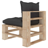 NNEVL Garden Pallet Middle Sofa with Black Cushions Wood