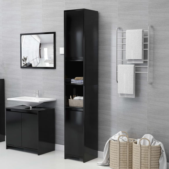 NNEVL Bathroom Cabinet Black 30x30x183.5 cm Engineered Wood