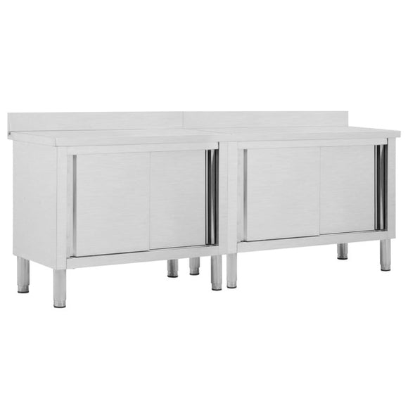NNEVL Work Tables with Sliding Doors 2pcs 240x50x(95-97)cm Stainless Steel