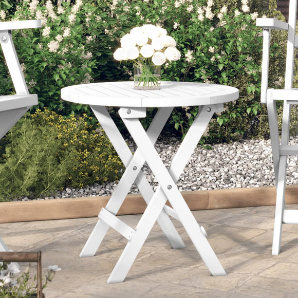 NNEVL Folding Garden Table White Ø 46 cm Solid Wood Acacia