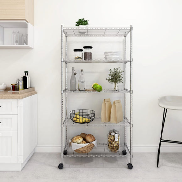 NNEVL 5-Tier Storage Shelf with Wheels 75x35x155 cm Chrome 250 kg