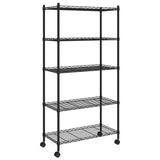 NNEVL 5-Tier Storage Shelf with Wheels 75x35x155 cm Black 250 kg