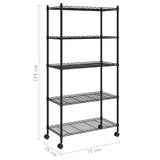 NNEVL 5-Tier Storage Shelf with Wheels 75x35x155 cm Black 250 kg