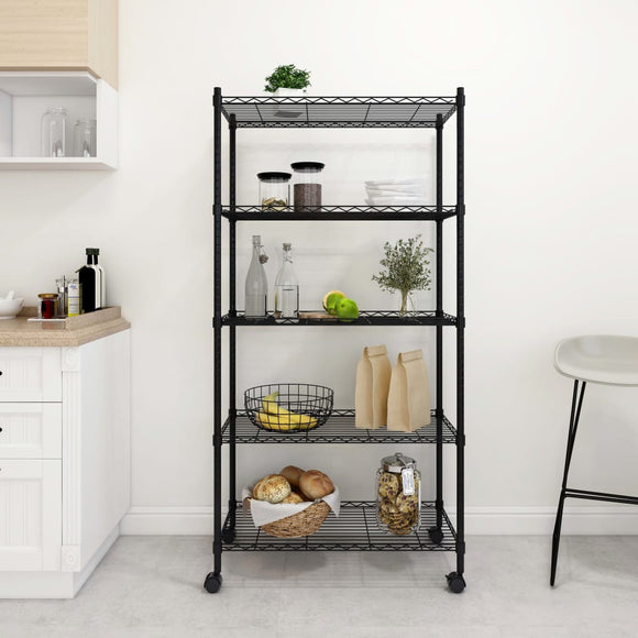 NNEVL 5-Tier Storage Shelf with Wheels 75x35x155 cm Black 250 kg