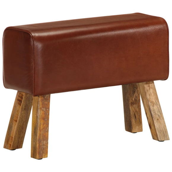 NNEVL Gym Bok Bench 58 cm Brown Real Leather and Solid Mango Wood
