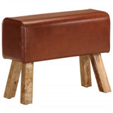 NNEVL Gym Bok Bench 58 cm Brown Real Leather and Solid Mango Wood