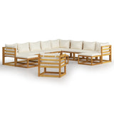 NNEVL 12 Piece Garden Lounge Set with Cushion Cream Solid Acacia Wood