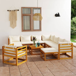 NNEVL 12 Piece Garden Lounge Set with Cushion Cream Solid Acacia Wood