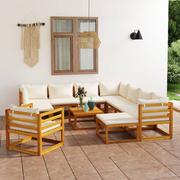 NNEVL 12 Piece Garden Lounge Set with Cushion Cream Solid Acacia Wood