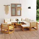 NNEVL 12 Piece Garden Lounge Set with Cushion Cream Solid Acacia Wood