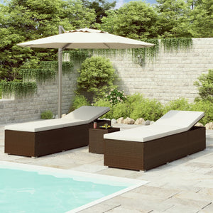NNEVL 3 Piece Garden Sun Loungers with Tea Table Poly Rattan Brown
