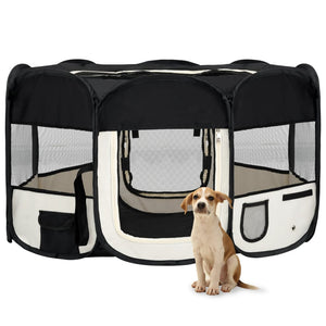 NNEDPE Foldable Dog Playpen With Carrying Bag Black 145x145x61 Cm